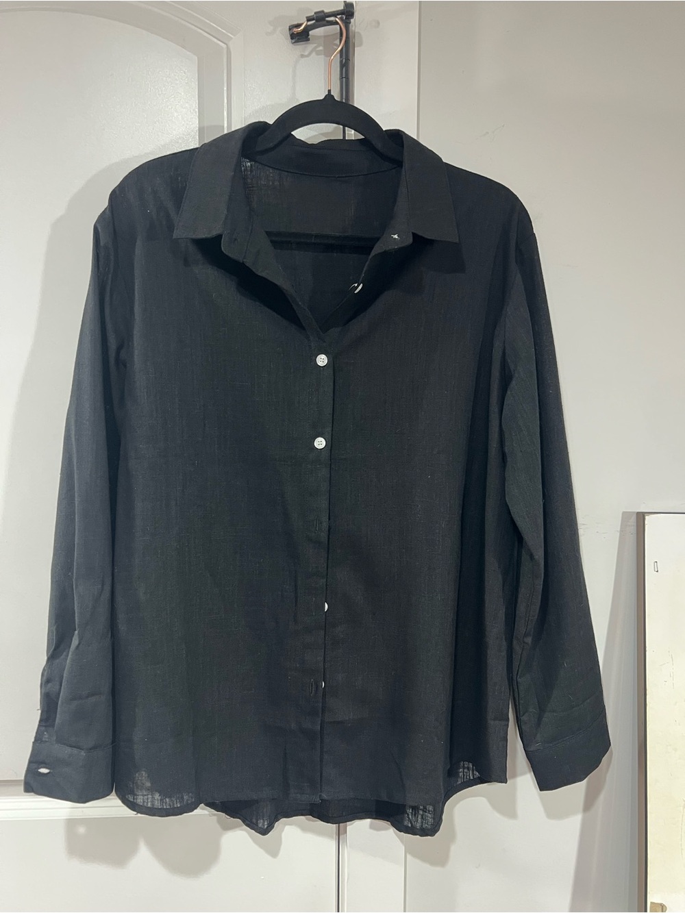 Womens Black, Linen, Button up & Pants set